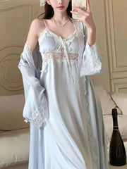 LIZAKOSHT  -  Elegant Women Suspender Nightgown Set with Thin Cardigan Soft Solid Color Homewear French Style Casual Daily Loungewear