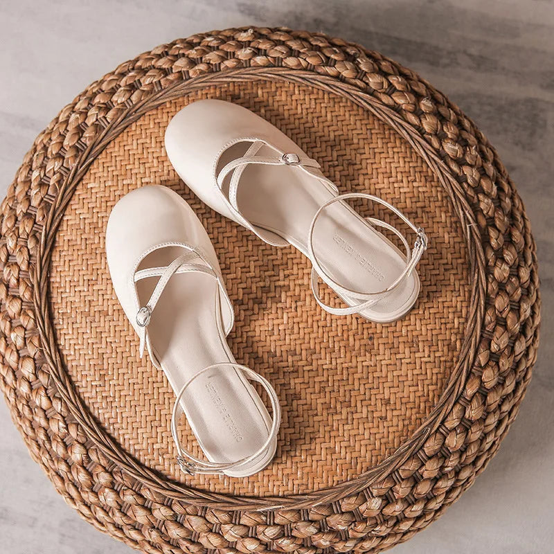 LIZAKOSHT  -  cover toe cross band gladiator sandals women japanned leather ankle strap sandalias mujer low heel summer shoes for woman