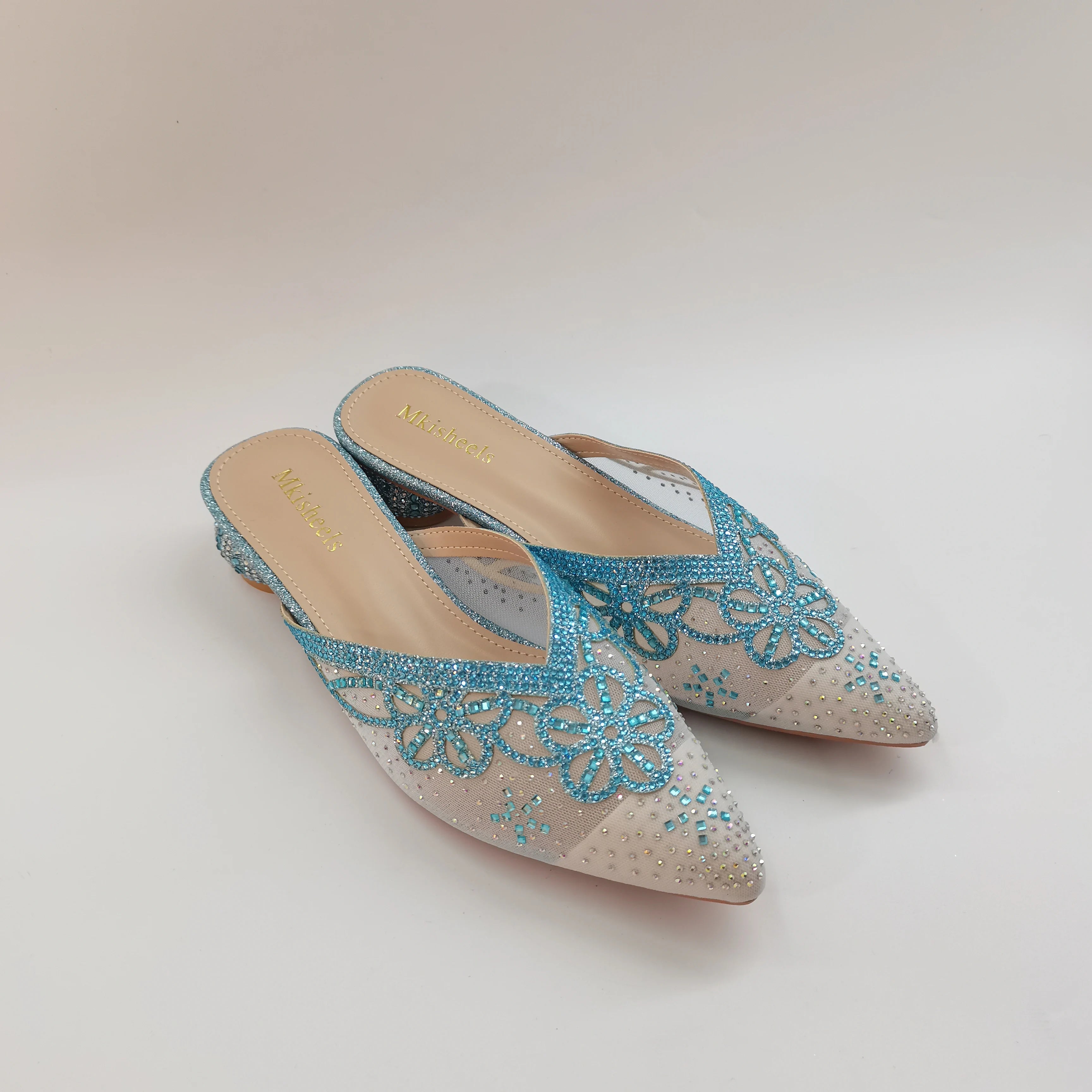 LIZAKOSHT  -  Italian Ladies Soft Sandals Pretty Blue Embroidered Mesh Mules for All Occasions Women's Comfortable Shoes Hot Selling Style