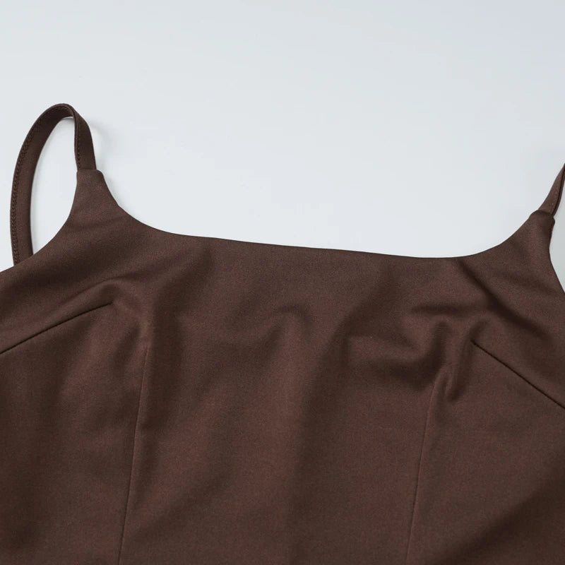 LIZAKOSHT  -  Temperament Minimalist Camisole Dress For Women Fashion Solid Color Sleeveless Backless Ruched Straight Slim Dress Clubwear