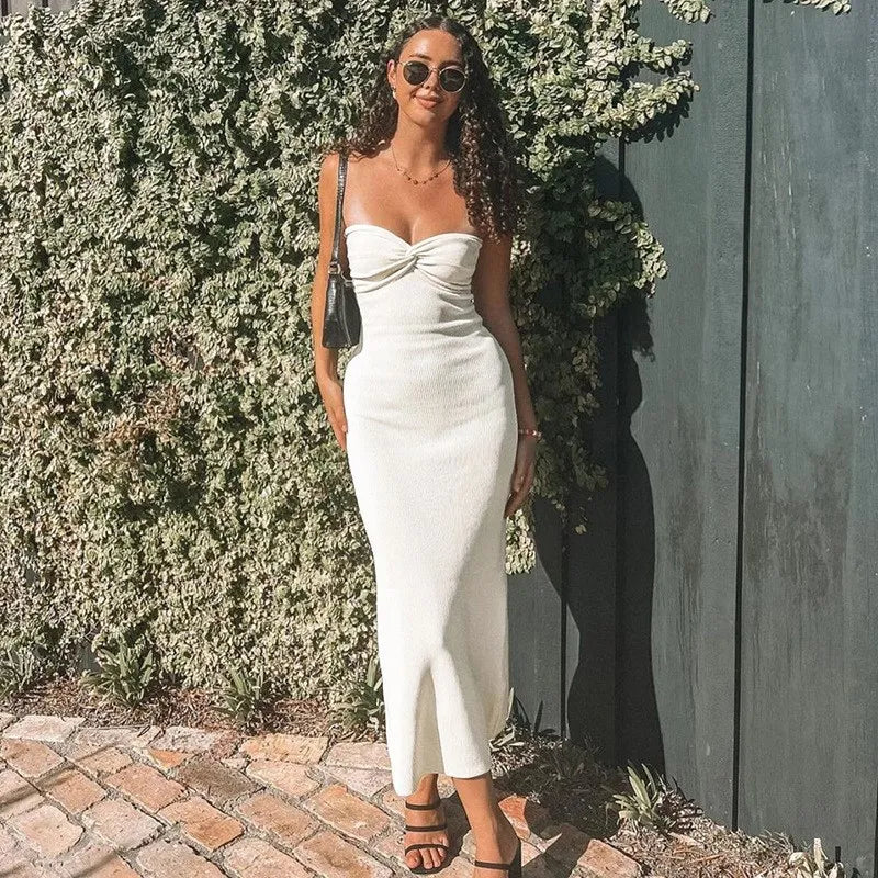 LIZAKOSHT  -  Street Sle High Waist Wrap Chest One oulder Long Dr Women's Slim Fit Split Skirt Polyester Fiber No Sve Pure Color