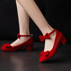 LIZAKOSHT  -  Shallow Mouth Slip On Woman Sexy High Heels Shoes Lace-Up Chunky Sandals Branded Pumps Footwear Round Toe Slip-On Crossdressers
