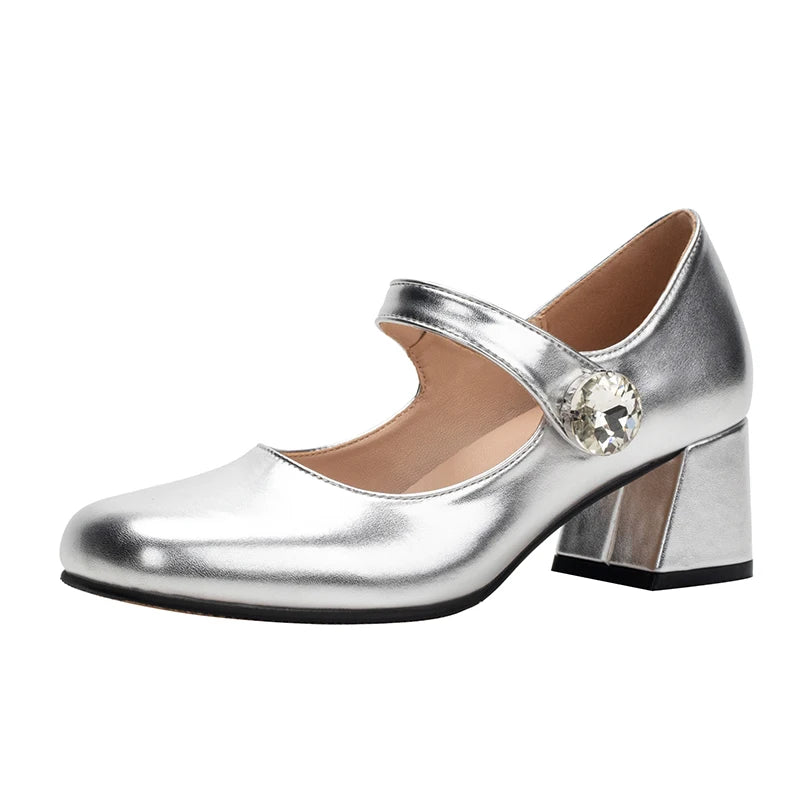 LIZAKOSHT Original retro rhinestone Mary Jane single shoes women's small leather shoes one word with thick heel ballet shoes women's shoes