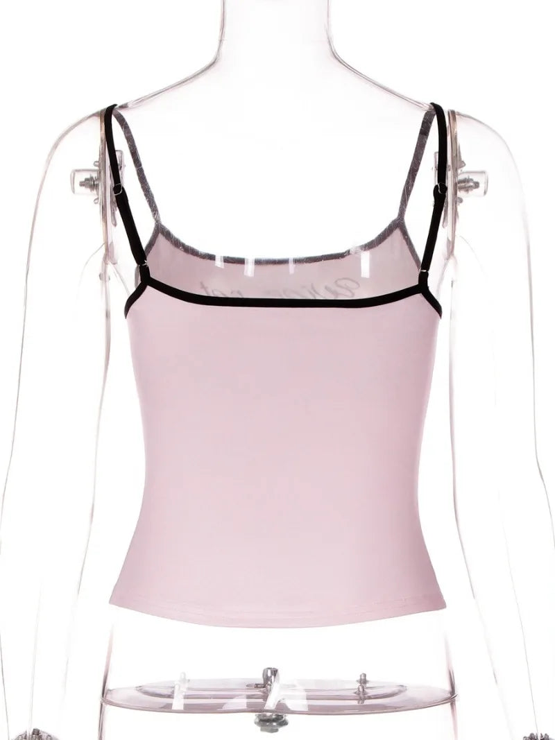 LIZAKOSHT  -  Casual Sexy Y2K Camisoles for Women Letter Printed Skinny Corset Top Black Pink Streetwear Y2K Female Sleeveless Cropped T-shirt