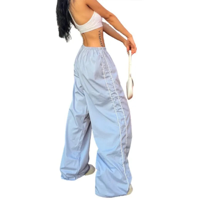 LIZAKOSHT  -  Fashion Vintage Baggy Cargo Pants for Women Y2K Drawstring Elastic Low Waist Parachute Pants Sweatpants Loose Hippie Pant