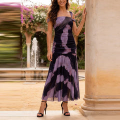 LIZAKOSHT  -  Elegant Sleeveless Hight Waist Slim Fit Gowns Women Fashion Draped Long Party Dresses Sexy Strapless Pattern Print Summer Dress