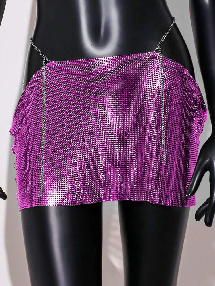 LIZAKOSHT  -  Sequin Glitter Skirt with Cut-Out Details Sexy Clubwear for Women Sparkly Party Mini Skirt Night Out Outfit