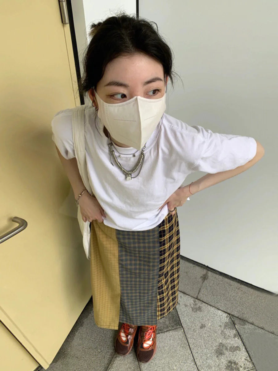 LIZAKOSHT  -  Women's A-line Plaid Skirt Vintage Aesthetic Y2k Asymmetrical Skirt Harajuku Streetwear Emo Mini Skirt 2000s Clothes Summer
