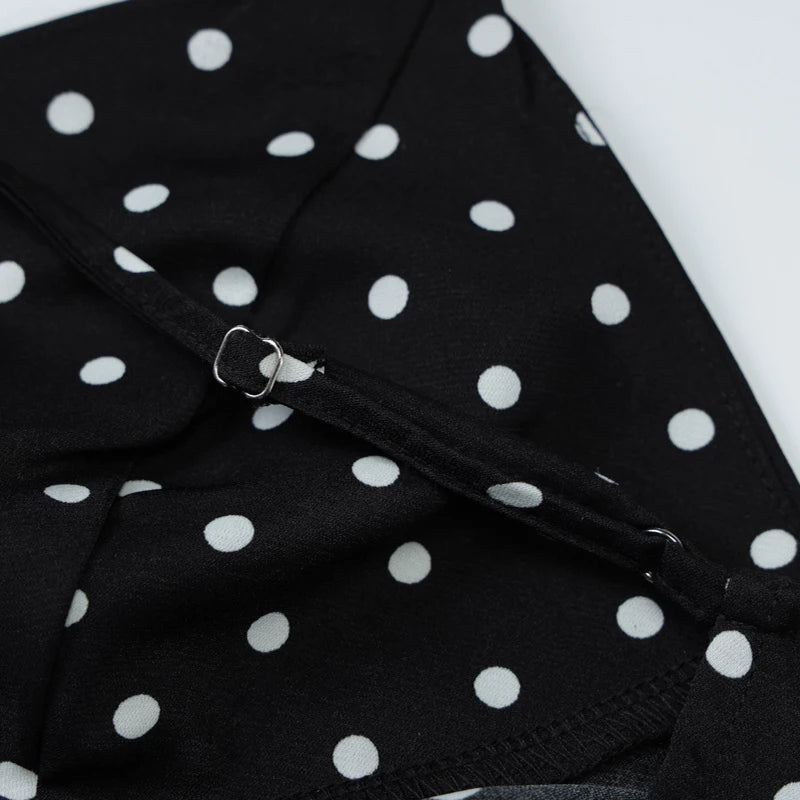 LIZAKOSHT  -  Temperament Vintage Polka Dot Print V-neck Open Back Sleeveless Long Dress With Ribbon Women's Vacation Party Vestidos