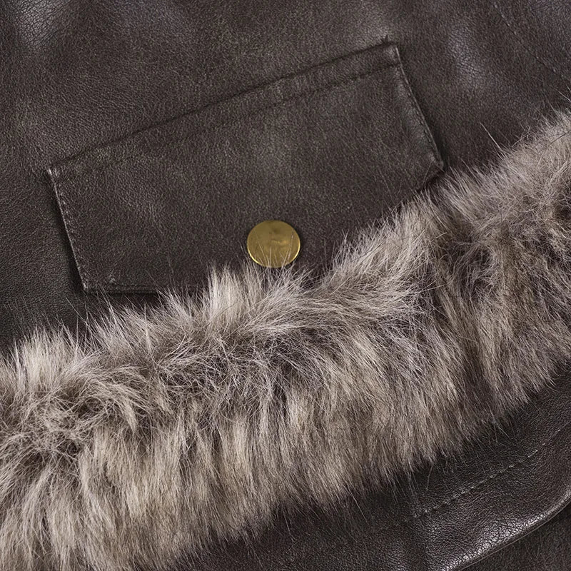 LIZAKOSHT  -  Women Fluffy Faux Fur Patchwork PU Leather Shorts 2025 Fall Winter Button Fly Medium Waist Slim Casual Streetwear Night Clubwear