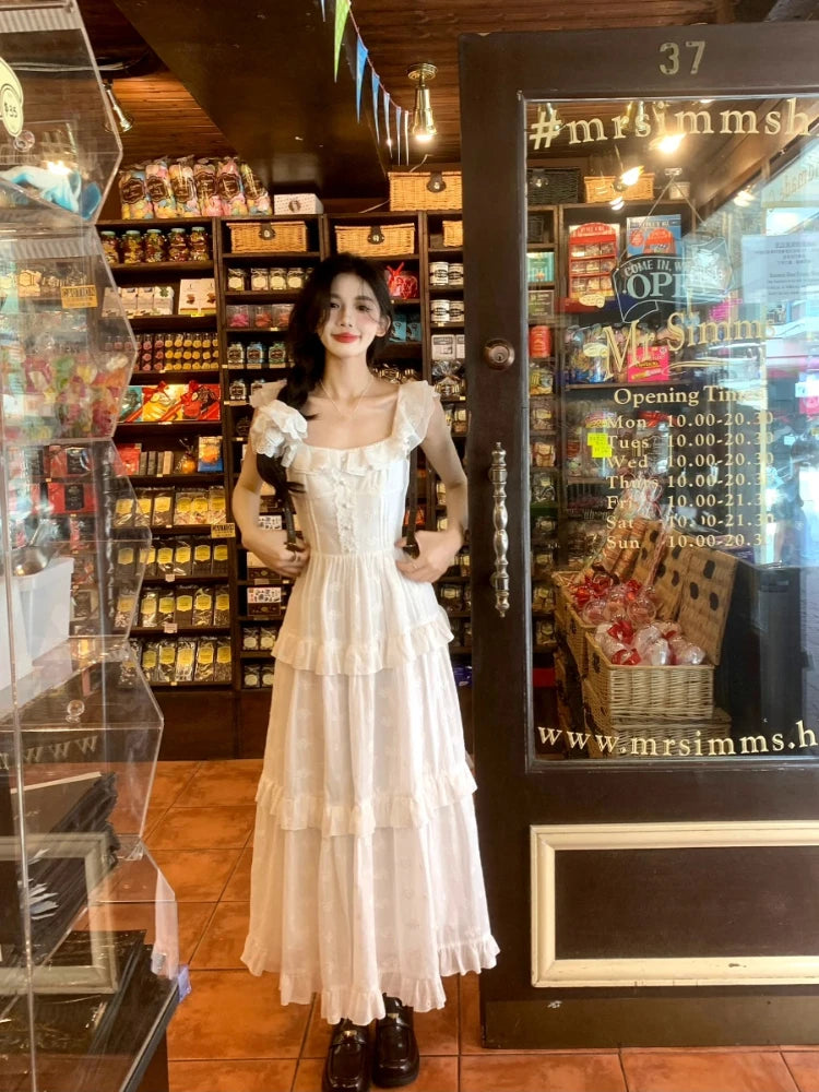 LIZAKOSHT  -  Elegant 2000s Vintage Y2k Midi Dress Women Casual Retro Beach Style Short Sleeve Dress Even Party Chic One Piece Dress Korean