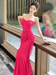 LIZAKOSHT  -  Dresses Women Sexy Lace Patchwork Strapless Slim Ruched Backless Temperament Cocktail Dress Party Female Fashion