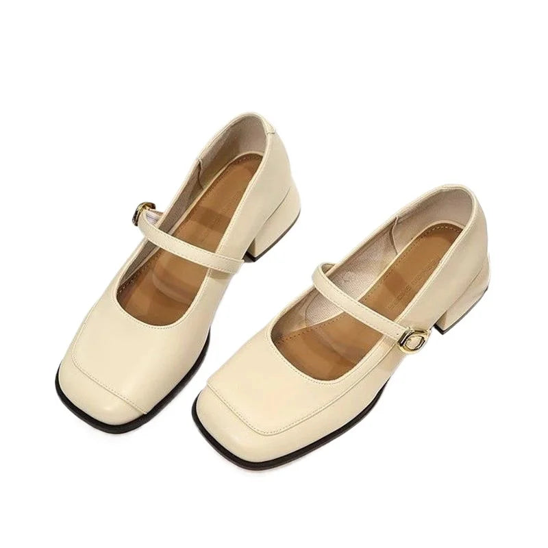 LIZAKOSHT  -  Women's New Retro Mary Janes Shoes Spring Summer Fashion Design Mid Heel Square Toe Pumps Elegant French Style Women Footwear