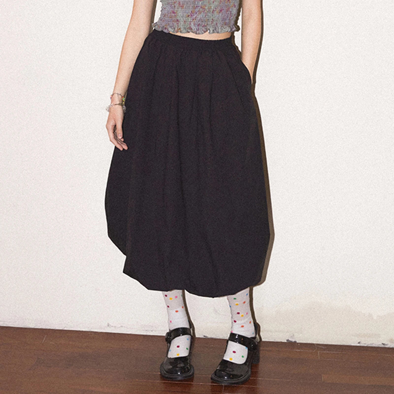 LIZAKOSHT  -  Long Skirt Women Elegant Solid Elastic Waist A-line Vintage Korean Fashion Loose Balloon Maxi Skirt Casual Y2K Streetwear