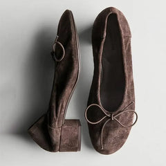 LIZAKOSHT  -  Fashion Chunky Heel Loafers Women Round Toe Ballet Shoes Women's Pumps and Heels Brown Comfortable Office Low Heel Dress Shoes