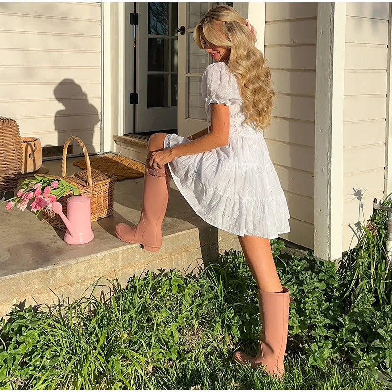 LIZAKOSHT  -  Casual Mini Dress Women Loose Square Neck Short Sleeves Lace Up Robe Female 2025 Spring Summer Fashion High Waist Dresses Lady