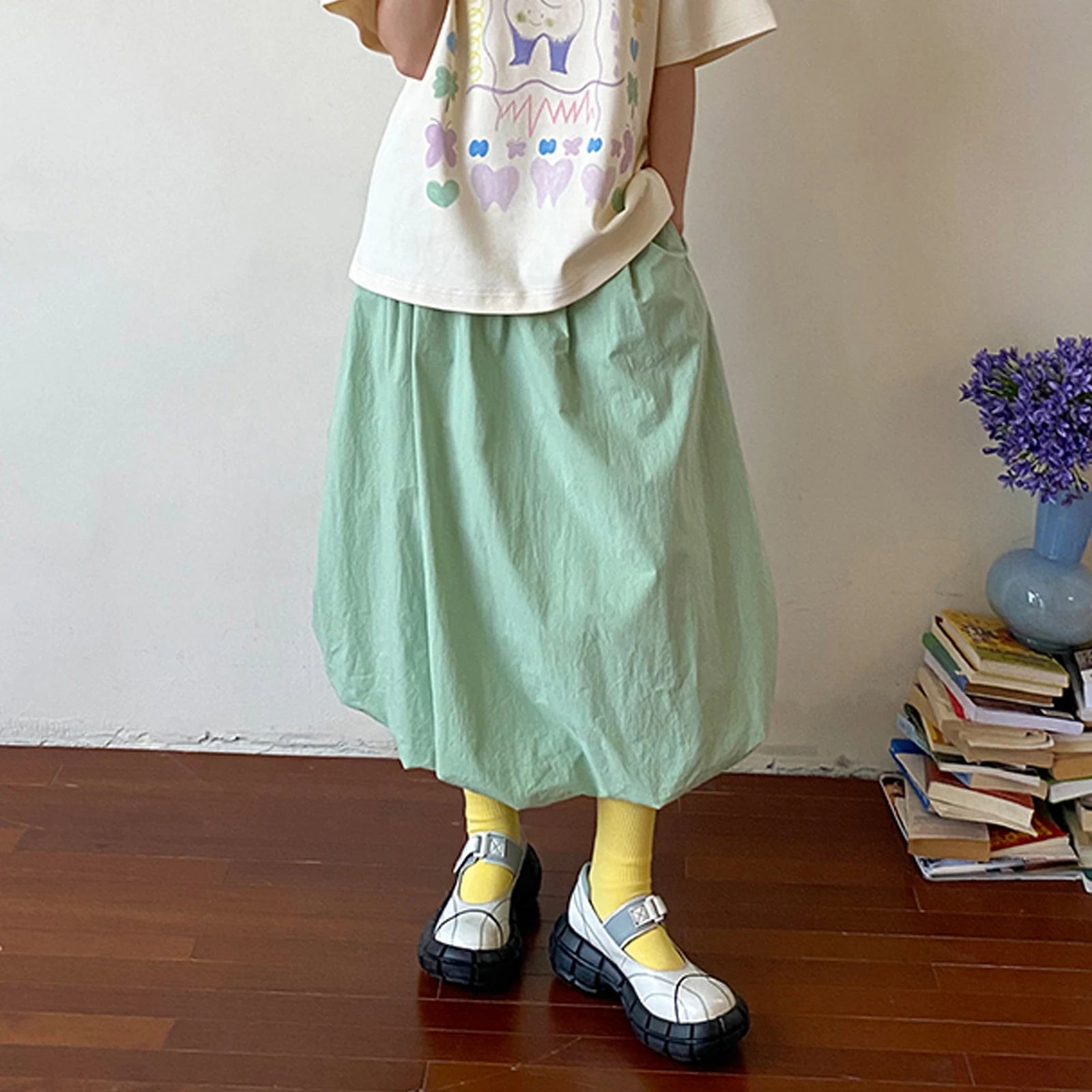 LIZAKOSHT  -  Long Skirt Women Elegant Solid Elastic Waist A-line Vintage Korean Fashion Loose Balloon Maxi Skirt Casual Y2K Streetwear