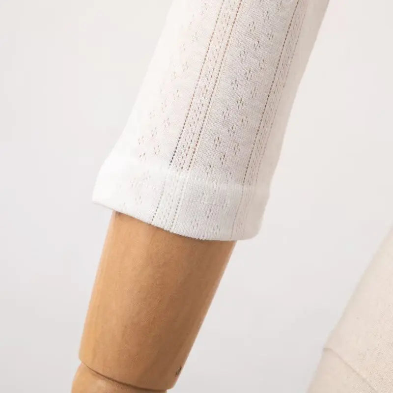 LIZAKOSHT  -  Early Autumn Short Hollow out Lace Trim Long Sleeve round Neck Single Button Open Cardigan Women's T-shirt Cotton Blend