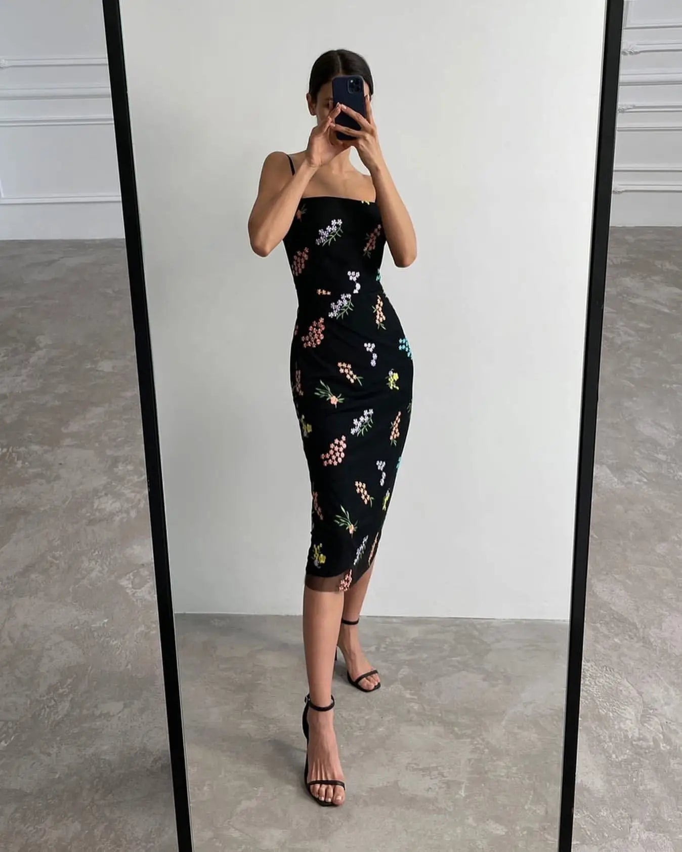 LIZAKOSHT  -  Spring Summer Tulle Dress Strapped Sleeveless Bodycon Slim Waist Ankle-length High Quality Flowers Embroidered Women Clothes 539