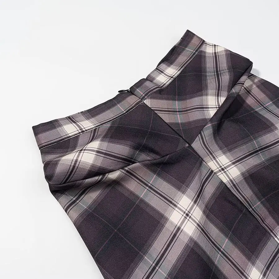 LIZAKOSHT  -  New Elegant Irregular Ruched Plaid Print Skirts Chic Patchwork Zip-up Midi Women Skirts Ladies Commute Skirts Streetwear
