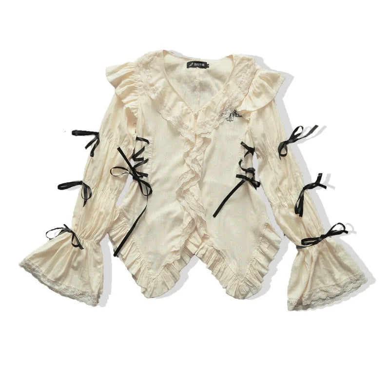 LIZAKOSHT  -  Gothic Coquette Y2k Shirt Women Irregular Aesthetic Blouses Vintage V Neck Grunge Japanese Harajuku Fashion Lolita