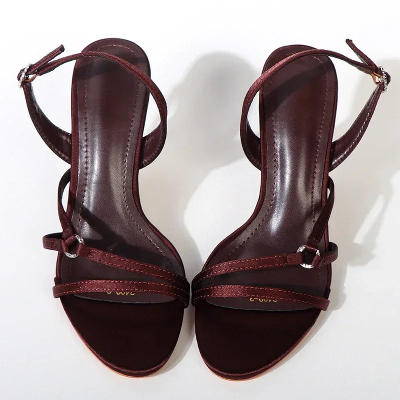 LIZAKOSHT  -  Fashion Brand Thin Heels Modern Sandals Women Open Toe Elegant Slingbacks Shoes Hollow Fine Strip Designer High Heels Female