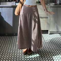 LIZAKOSHT  -  Summer College Plaid Contrasting Color Waist Slimming Half Skirt Versatile Daily Casual Hot Girl A-line Skirt