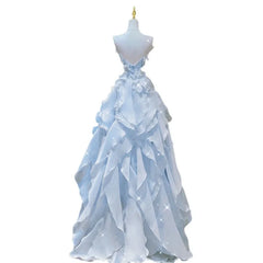 Elegant Blue Strapless Evening Dress Women New Fresh Sweet Ruffles Temperament Banquet Party Gown Luxury Exquisite Prom Dresses