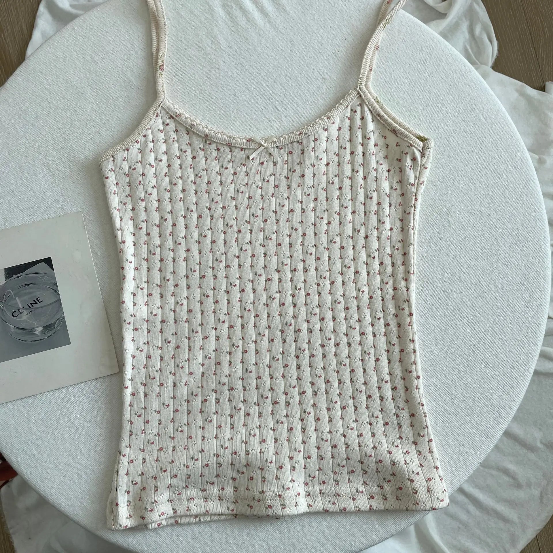 LIZAKOSHT  -  Brandy & Mandy Floral Lace Bow Halter Slim Tank Top Sweet Camisole Summer Fashion