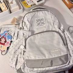 LIZAKOSHT  -  Japanese Minimalist Stripe Backpack Women Star Print Large Capacity Student Schoolbag Ladies Sweet Cute Harajuku Mochilas Mujer