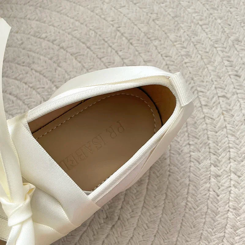 LIZAKOSHT  -  Lace Cross Strap Women Mary Jane Shoes Fashion Sweet Butterfly-knot Thick Heel Shoes Spring Autumn Ladies Elegant Dress Pumps