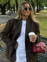 LIZAKOSHT  -  Leopard Turn-down Collar Coats Women Single-Breasted Long Sleeved Jackets For Woman Autumn Winter Office Vintage Outwears