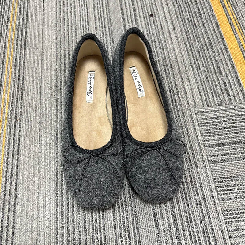 LIZAKOSHT  -  Winter Female Round Toe Ladies Flat With Plush Shoes  New Autumn Butterfly-Knot Fashion Fur Flats Slip On Shoes For Women Ballet
