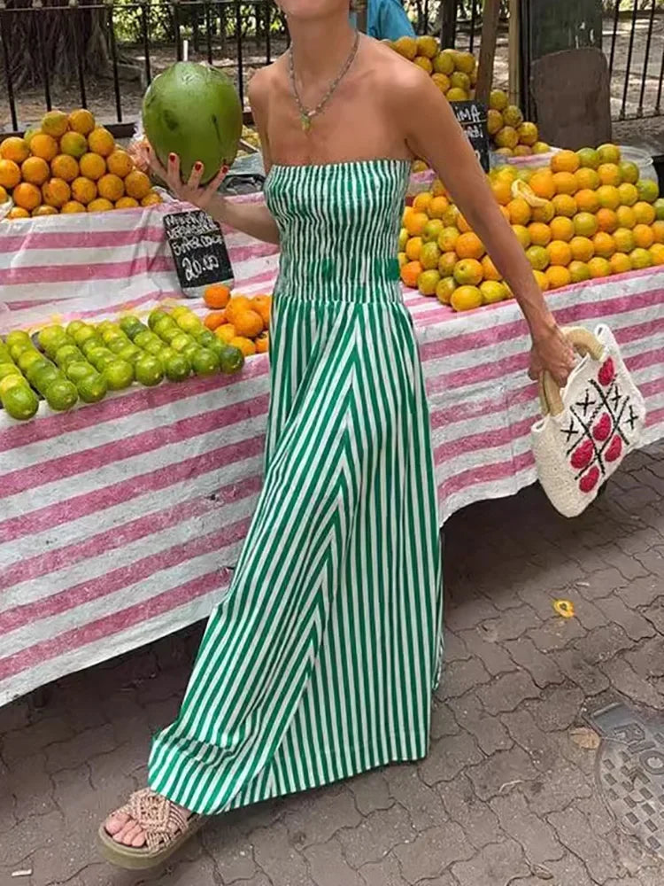 LIZAKOSHT  -  Sleeveless Party Dress, Women Summer Backless Patchwork Maxi Dress, Solid Strapless Elegant Ladies Dress Vestido