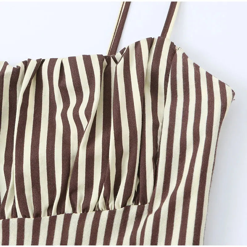 LIZAKOSHT  -  Striped Spaghetti Strap Drop Waist Midi Dress Sleeveless Bustier Summer Casual Women Vestido Chic Fashion Lady Vestido
