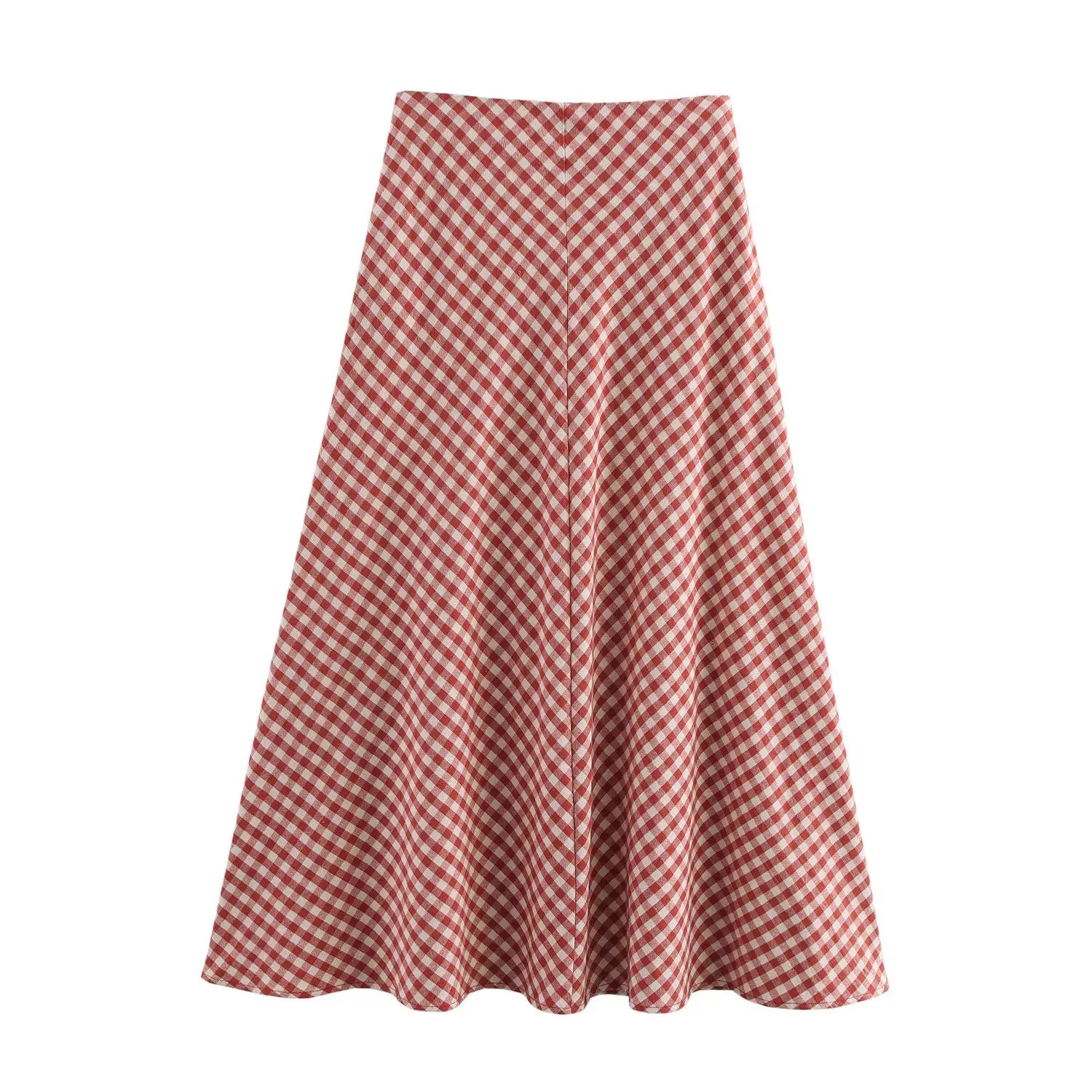 LIZAKOSHT  -  Plaid Vintage Summer Skirt Set for Women Spring Casual New in Dress Set 2 Pieces Red Midi Dress Beach Matching Set