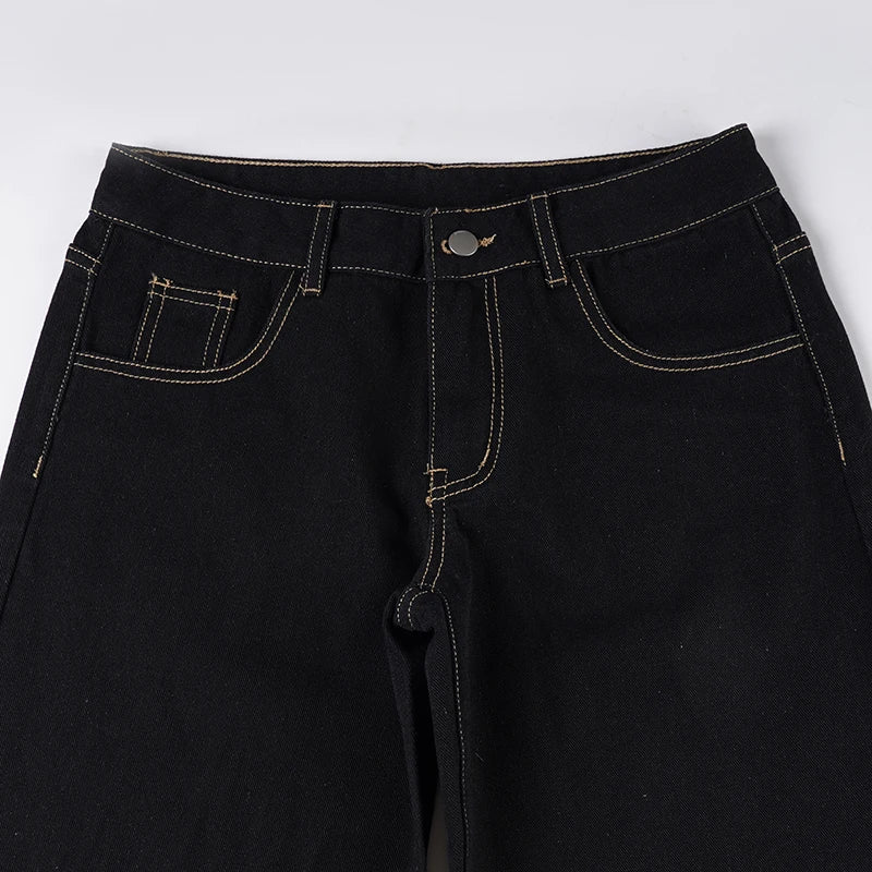 LIZAKOSHT  -  Retro Black Loose Wide Leg Denim Jeans Women's All-Match Low Waist Trousers Y2K Streetwear Denim Trousers Casual Outfit
