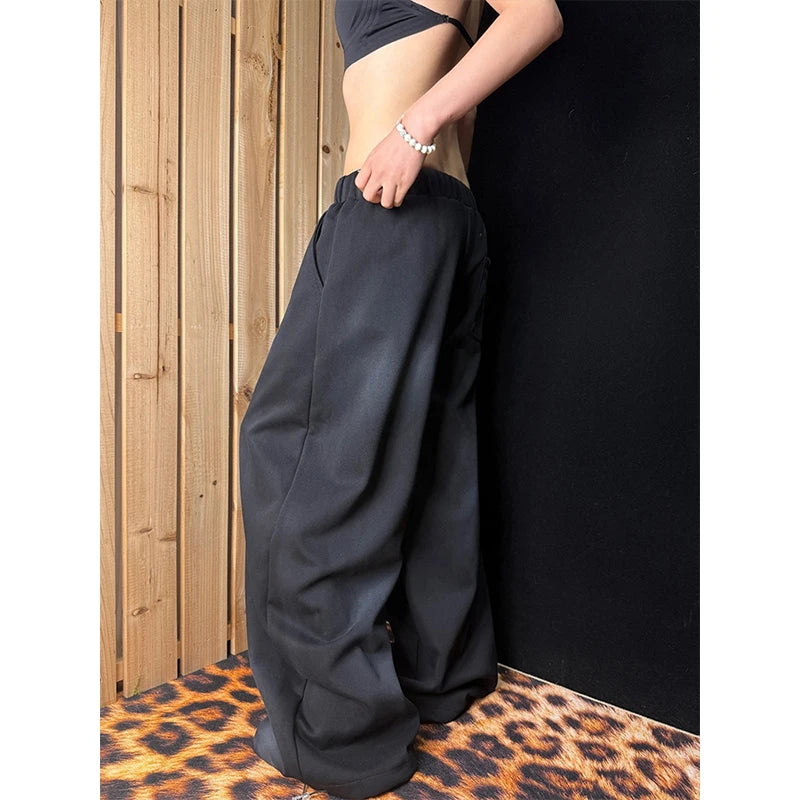  LIZAKOSHT  -  Autumn Winter American Style Casual Pants Women's Loose Slimming Embroidered Letter Street Dance Wide Leg Pants Comfortable