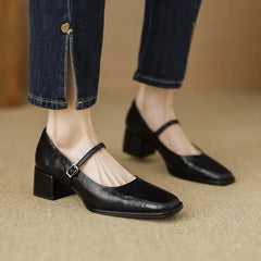 LIZAKOSHT  -  New retro classic Thick Heel  shoes  breathable and simple style  with genuine leather upper, comfortable,