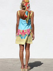 LIZAKOSHT  -  Leisure vacation style cute printed mini camisole dress fashionable daily sweet girl dopamine style camisole dress