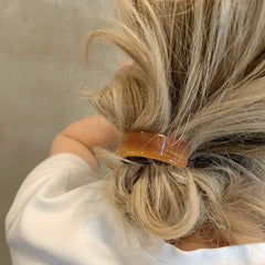 LIZAKOSHT  -  1PC Design Rectangle Curved Acetate Hair Bands france Low Ponytail Beige Hair Rope Simple