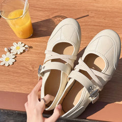 LIZAKOSHT  -   Matte Ballet Mary Jane Flats Ladies Criss Cross Strap Slip on Vintage Soft Walking Footwear Suitable for Office Commute Casual