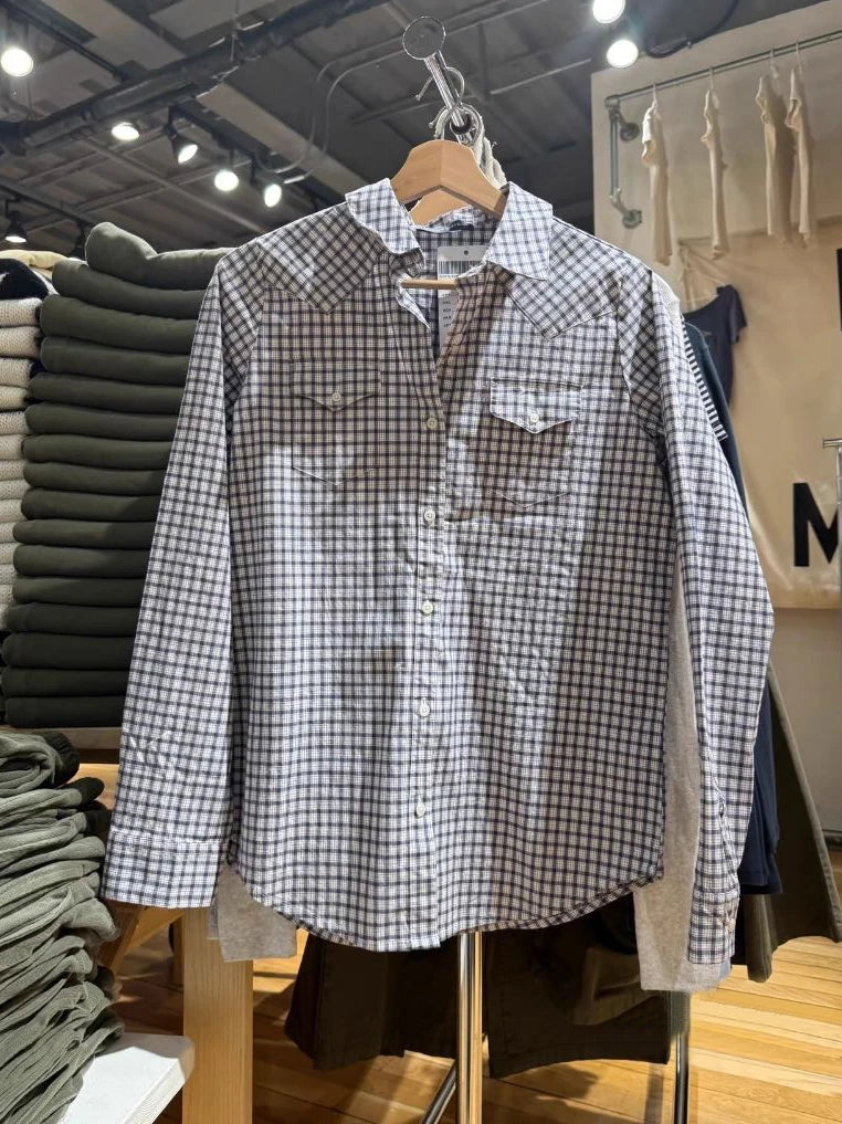 LIZAKOSHT  -  Pockets Navy Plaid Blouse Woman Spring Turn Down Collar Single Breasted Loose Shirts Female Vintage Streetwear Cotton Blouses