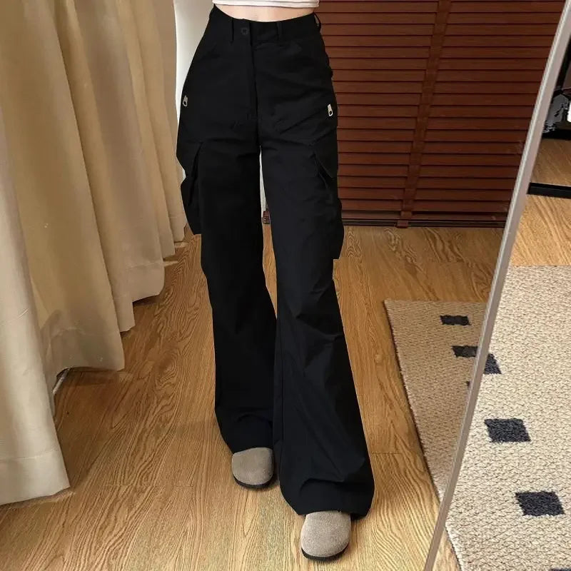 LIZAKOSHT  -  Korean Cargo Pants For Women High Waist Pockets Casual Fashion Trousers New Bottoms High Waist Black Vintage Pantalon Femme