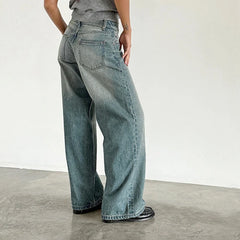 LIZAKOSHT  -  Women Y2K Aesthetic Low Rise Baggy Jeans Loose Fit Boyfriend Straight Wide Leg Denim Pants Trendy Stretch Trousers