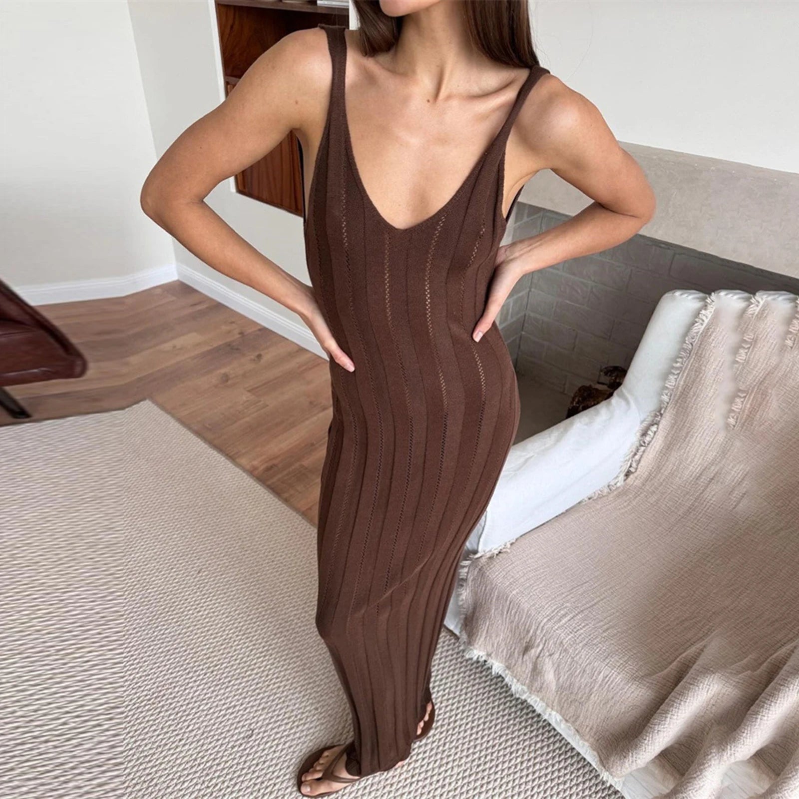 LIZAKOSHT  -  Knitted Elegant Women Long Backless Wrap Sexy Club Evening Party Dress Beach Party Summer Holiday Fashion Dress