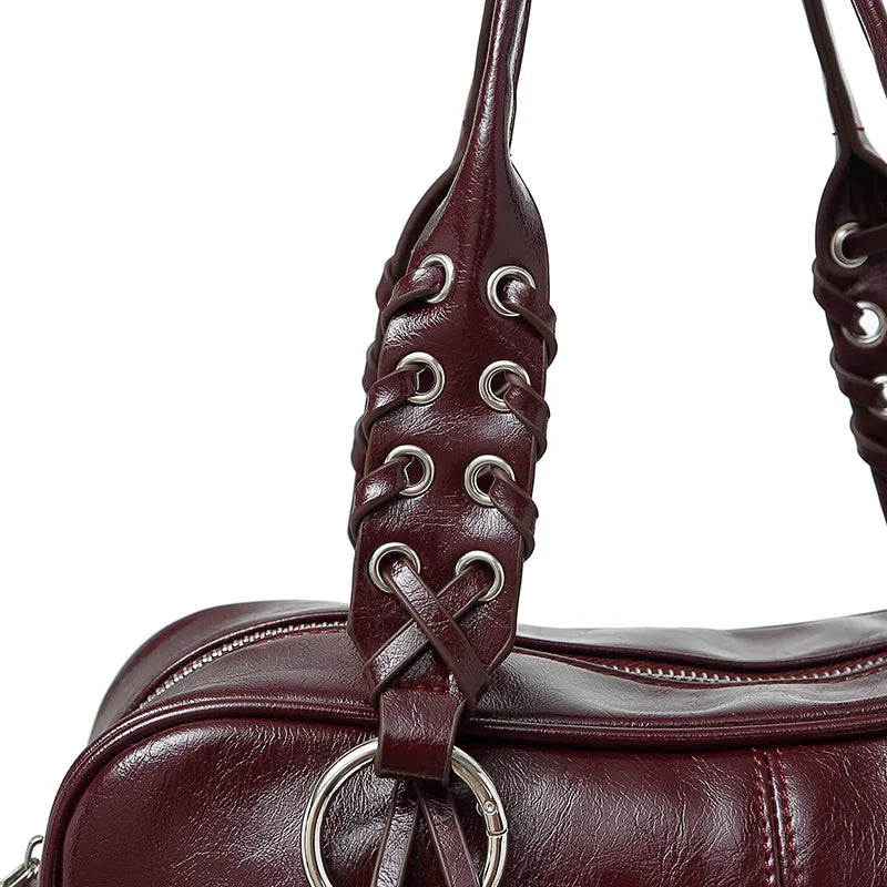 LIZAKOSHT  -  Vintage Rivet Braided Rope Handbag Women Large Capacity Motorcycle Style Bag Ladies Harajuku Hot Girl Tassel Y2k Crossbody Bags