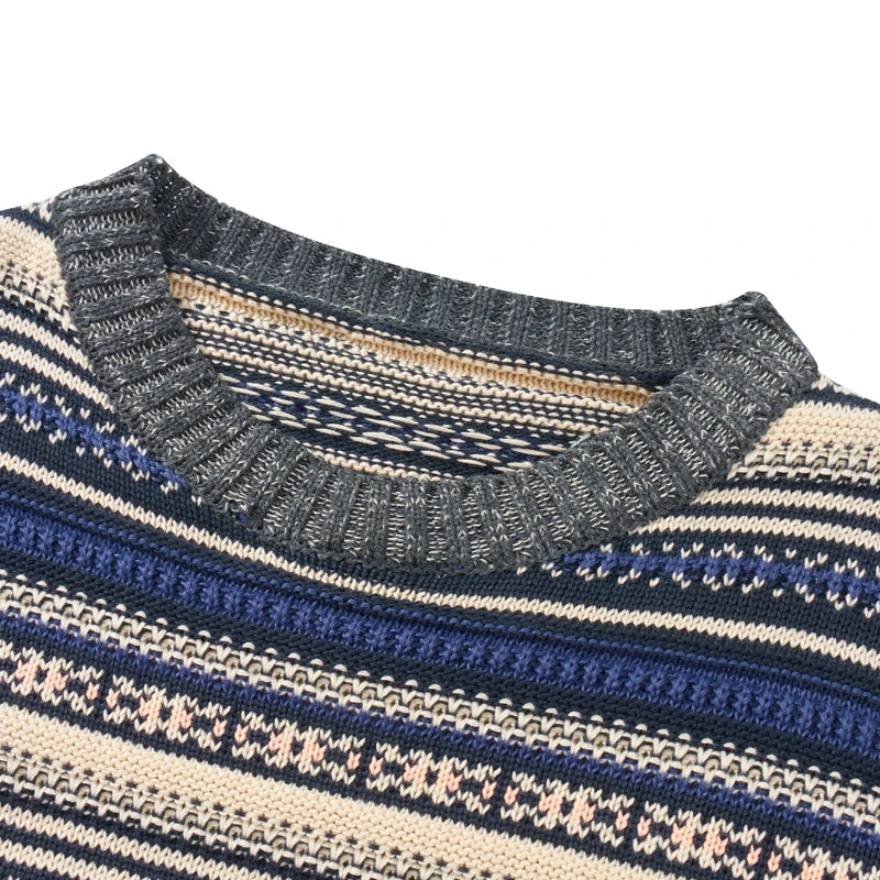 LIZAKOSHT  -  00s Cottage Grunge Striped Knitted Sweater Autumn O Neck Long Sleeve Knitwears Preppy Style Vintage Y2K Baggy Pullovers Women