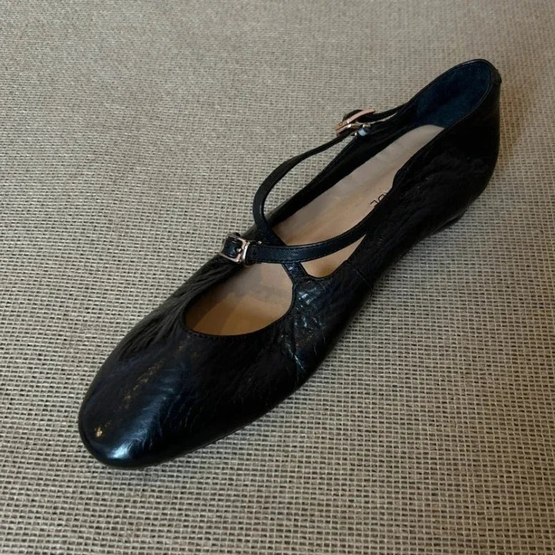 LIZAKOSHT  -  Brand Round Toe Flat Ballet Shoes Women Retro Soft Sole Mary Jane Shoes Cross-tied Comfy Low Heel Dress Shoe Casual Mules Shoes