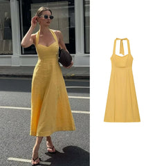 LIZAKOSHT  -  Summer Women's New Dresses 2025 Chic Hanging Neck Slim Tube Top Elegant Women's Long Dress Street Fashion Holiday Summer Dress